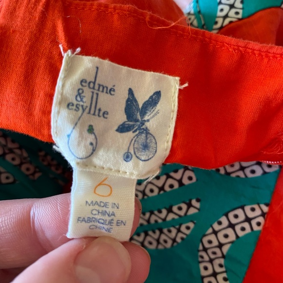 Anthropologie Edme & Esyllte Redish Orange Dress with Green Waist Size 6 - Picture 7 of 10